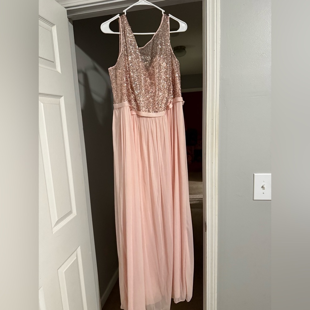 David's Bridal Pink Sequin Top Dress